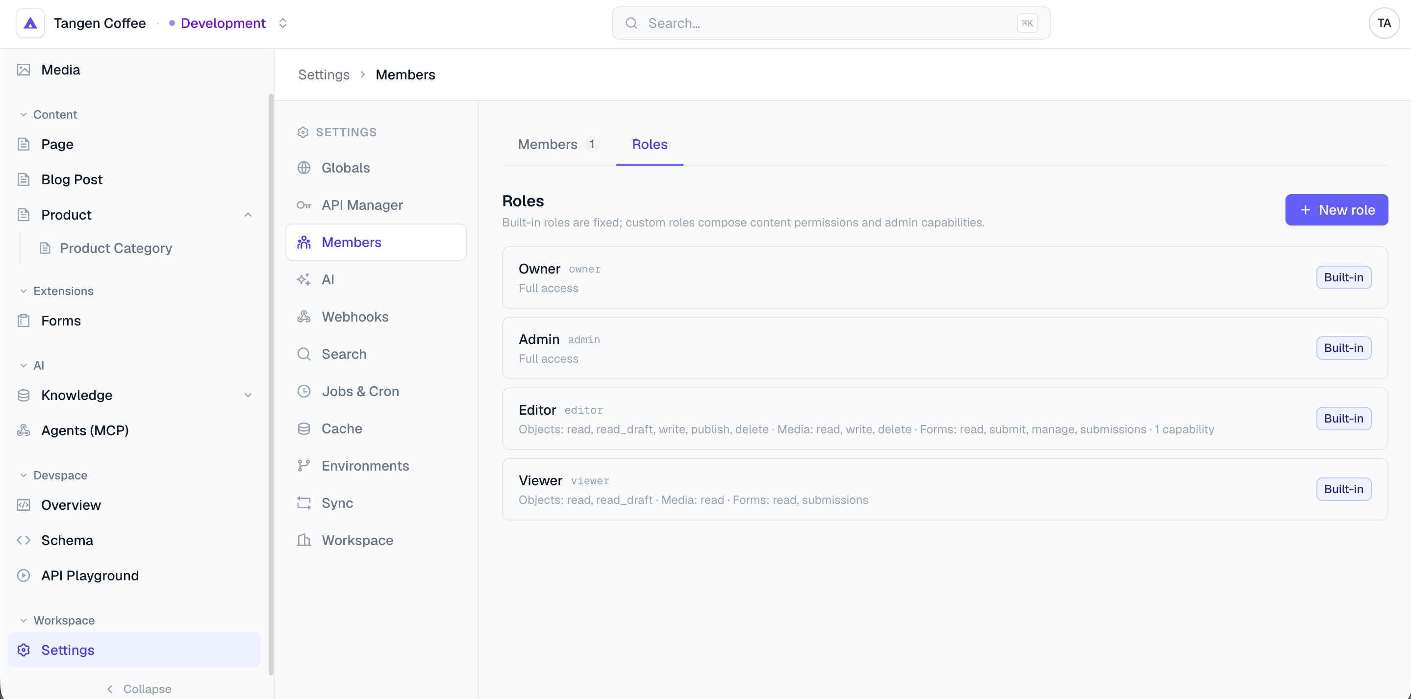 Roles and per-type permissions